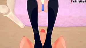 Honami Ichinose blowjob and footwork in fantasy hentai