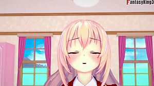 Honami Ichinose blowjob and footwork in fantasy hentai