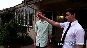 Two boys slam hard with monster cocks in wild action.