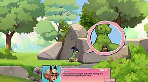 horny orc girl face-sits lucky boy in game?