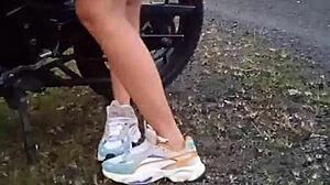 Latina amateur shows her big tits and pussy outdoors