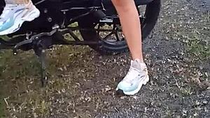 Latina amateur shows her big tits and pussy outdoors