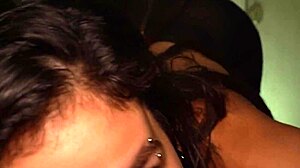 Latina sucks boyfriend's cock and jerks him off to cumshot.