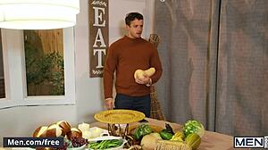 Nate Grimes and friends turn Friendsgiving into raw gay pounding fest. Wild group action unfolds with rough riding!