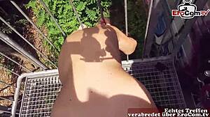 I met a german slut teen for outdoor pov sex on the street