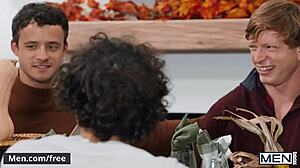 Nate Grimes and friends turn Friendsgiving into raw gay pounding fest. Wild group action unfolds with rough riding!