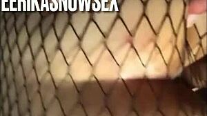 Blonde Petite Bends Over in Stockings for Monster Cock