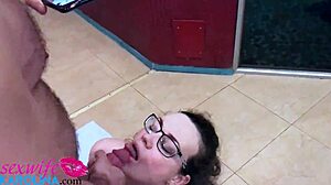 milf delivers steamy blowjob and rides hard in sauna cumshot