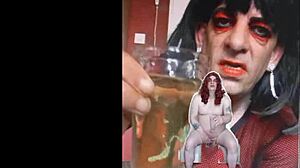 Sissy bisexual male exposed naked while peeing and swallowing