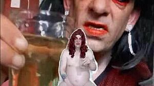 Sissy bisexual male exposed naked while peeing and swallowing