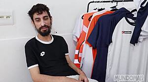 i sucked my hairy soccer partner's big cock in the locker room.