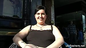 Chubby British Babe Masturbates in Public Bar