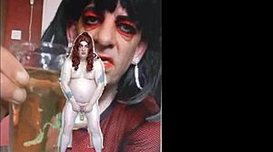 Sissy bisexual male exposed naked while peeing and swallowing