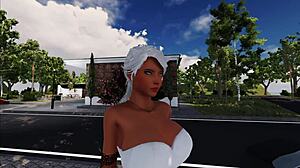 kitty takes on a big cock in this hentai anime scene outdoors