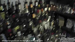 Behind the bar, she gives a blowjob and cumshot on tits.