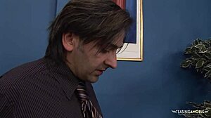 Therapist gets blowjob from busty secretary.