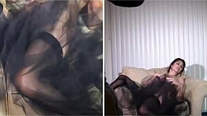 mai maos erotique strip up close with ripped clothes and big tits