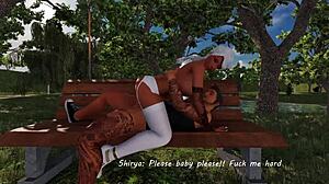 kitty takes on a big cock in this hentai anime scene outdoors