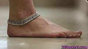 european babe gives intense footjob and handjob leading to cumshot on her feet