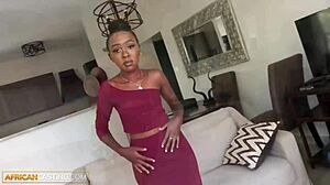 Ebony slut moans from big cock pounding