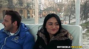 Public cumswallower babe in jeans gives outdoor blowjob and handjob