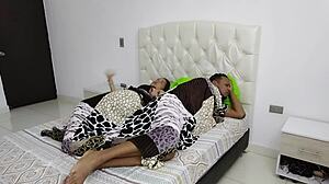 I sneak into my stepdad's room knowing he's naked. I touch him to get him hard and ride his thick cock!