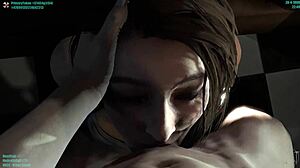 jill valentine's stars interrogation in resident evil parody, getting blowjob and facial from monster cock.