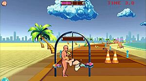 roller babe hentai game with outdoor bdsm domination by muscular guys on bound ass