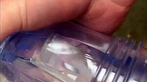 Masturbating with fleshlight toy in public and private locations using shaved cock.