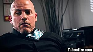 Slutty secretary gives blowjob to boss while he calls wife at office