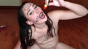 Degrading Teen Slut Eats Piss-Soaked Fruit in Shame