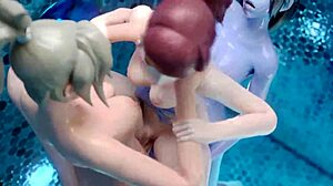 Wet 3D futa bitches bang near pool