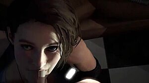 jill valentine's stars interrogation in resident evil parody, getting blowjob and facial from monster cock.
