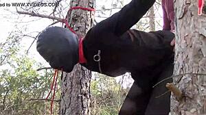 Tied Up Outdoors in Pantyhose and High Heels for Rough Fuck