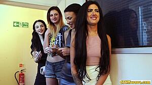 Voyeur Slut Group Watches European CFNM Dude Receive Blowjob And Handjob From Femdom