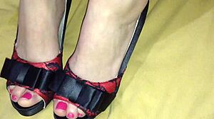 she explores her feet skills in this amateur footjob session with pussy play.