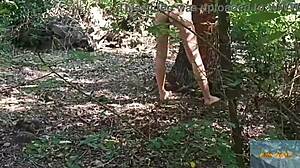 Wild forest adventure with nude European MILF Mala Dvojka flashing natural tits