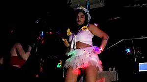 Naughty amateurs dance on pole in bisexual milf swing house