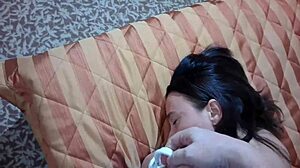 girl tied up in hotel with white ropes, pov vid, oops!