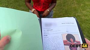 Ebony brunette returns debt with sex and big tits