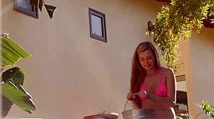 Spyfam step sister jerks cock in hot tub