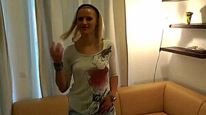 Cute Blonde Strips And Sucks Cock Before Facial