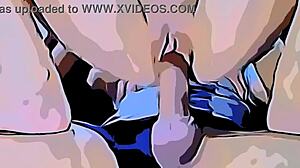 Teen feels pleasure as big cock enters her tight pussy in cartoon.