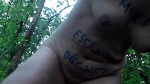 Female slave in forest engages in BDSM masturbation on April 18, 2024