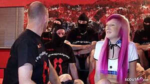 Slender german teen feels overwhelmed in creampie gangbang