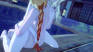 jean with hair down kissing in genshin impact hentai anime 3d cartoon style