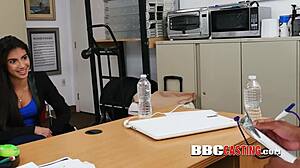 ebony boss in uniform dominates teen in hardcore interracial clash