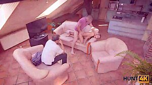 Hunt4k kočka s oholenou pičkou si užíva kokot, kým manžel pozerá.