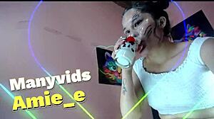 Does the slut destroy his face with spit in full deepthroat gagging?