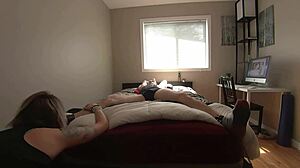 milf plays with bound boyfriend's feet and cock teasingly 😈